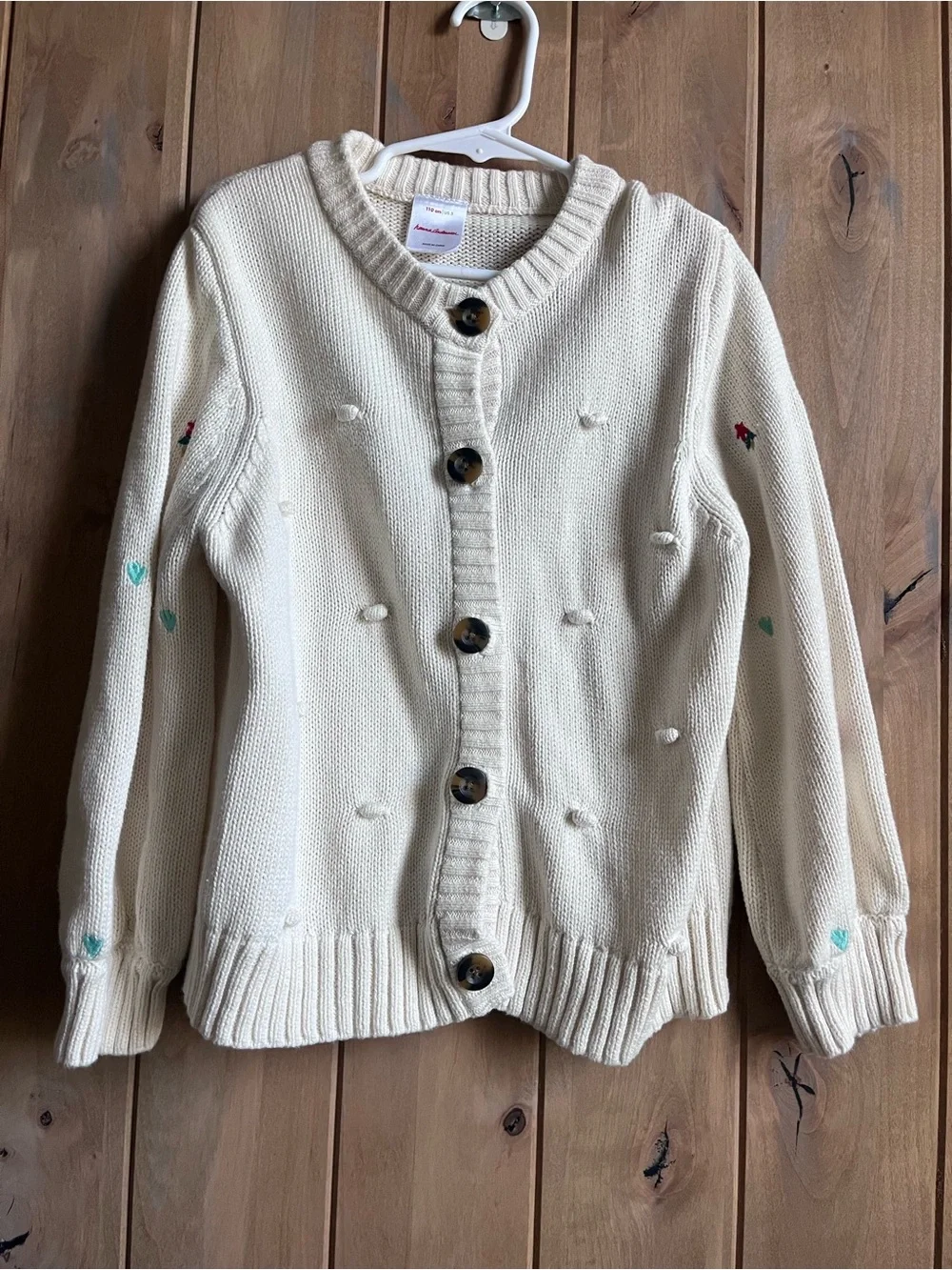 Hanna Andersson Girls' Ecru Knit Bobble Cardigan with Fair Aisle leggings - 5T